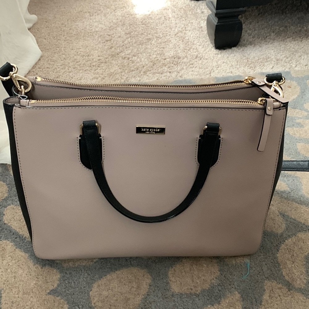 Kate spade taupe and black shoulder bag with detachable strap